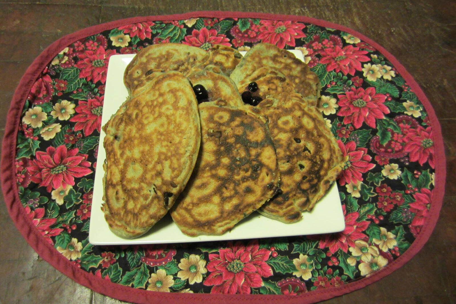 A plate full of buckwheat blueberry pancakes
