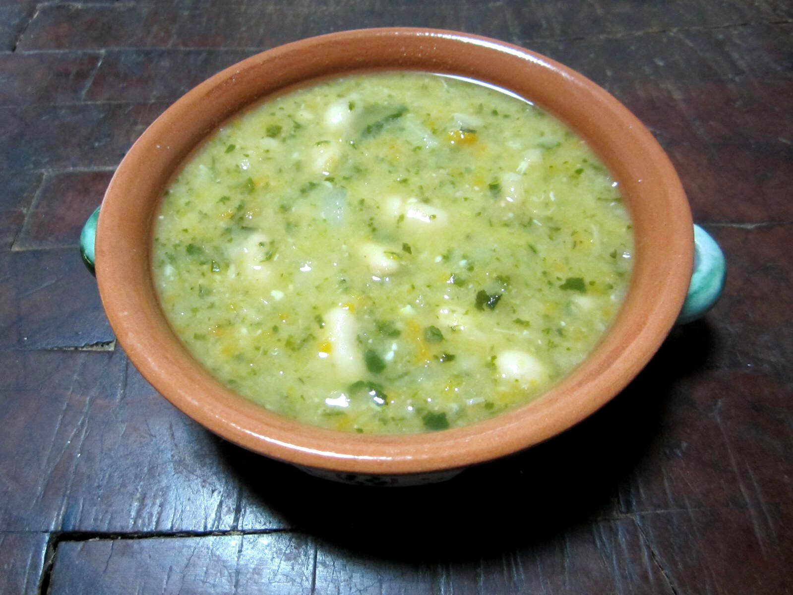 Bowl of white bean spinach soup